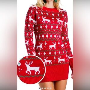 NWT Tipsy Elves Ladies Christmas 🎄 Red & White Reindeer Sweater Dress Size XL
